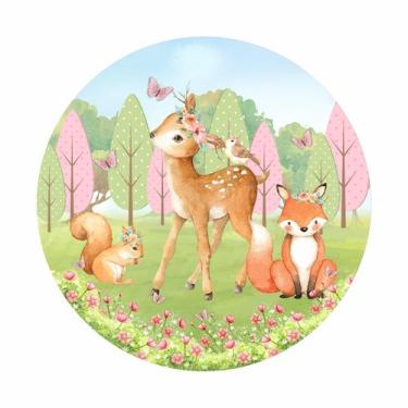 Imagem de Painel de Tecido Sublimado Animais do Bosque Aquarela Flores e Borbole
