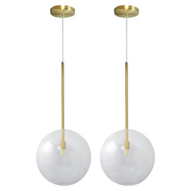 Imagem de Kit 2 Pendente Lux Dourado Globo Vidro Cristal 25Cm + Led - Iluminar A