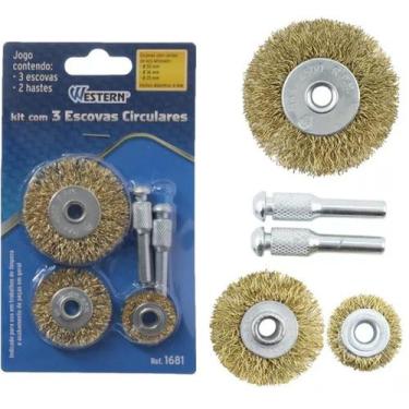 Imagem de Kit Escova De Aço Circular C/ Haste 3 Pçs Limpeza Escovação - Western