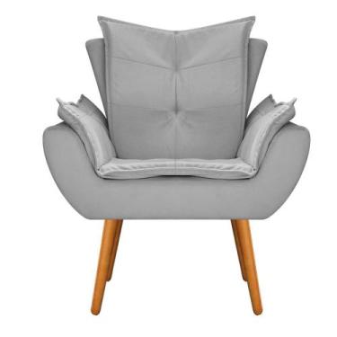 Imagem de Poltrona Decorativa Fenzzi Pés Palito Mel Sala de Espera Suede Cinza -