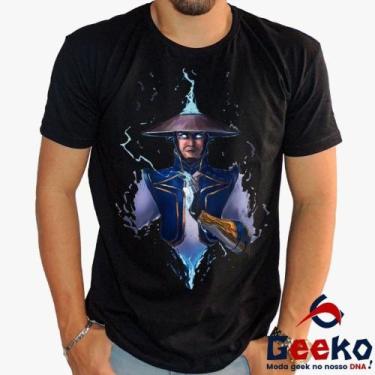 Imagem de Camiseta Mortal Kombat 100% Algodão Raiden Geeko, Preto gola careca, P