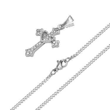 Imagem de Colar corrente de cruz crucifixo prata cravejado ponto de luz strass m