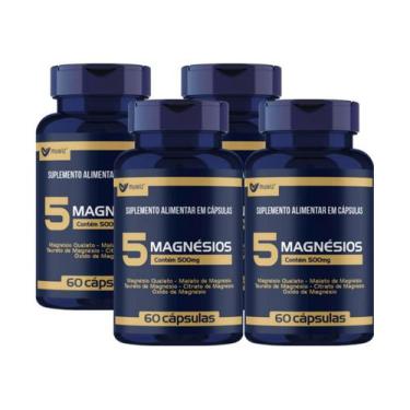 Imagem de KIT 4x 5 Magnésios (Quelato,Malato,Taurato,Citrato,Óxido) 500mg 60 cáp