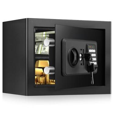 Imagem de SAFE1.2 Cofre pequeno para casa seguro para fogo e à prova d'água, cofre antifurto à prova de fogo com teclado digital, chaves sobressalentes e prateleira removível, cofre pessoal para dinheiro
