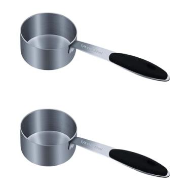 Imagem de LEIFENY 2 peças 1/4 xícara (4 colheres de sopa | 59 ml |59 cc| 59 cc| 59 ml) copo de medição, copos medidores de aço inoxidável, copo medidor de metal único, utensílios de cozinha para cozinhar