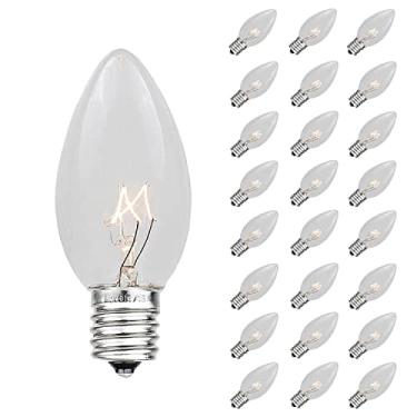 Imagem de Novelty Lights 25 Pack C7 Lâmpadas de substituição de luz de corda para exteriores de Natal, transparentes, base de candelabro C7/E12, 5 watts