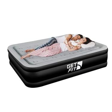 Imagem de Get Fit Cama de ar com bomba elétrica embutida – Queen Size premium – Cama inflável com 2 travesseiros grátis – Colchão de ar inflável elevado para atividades ao ar livre, acampamento, barracas –