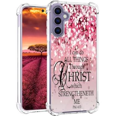Imagem de Topgraph Compatível com Samsung Galaxy S24+ Plus e S25+ Plus Capa de designer fofa transparente para mulheres, capa de telefone de silicone transparente legal - Versos bíblicos cristãos rosa