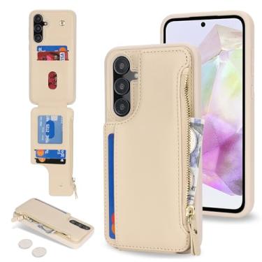 Imagem de Cavor Capa para Samsung Galaxy S23 FE para mulheres e homens, capa S23 FE com suporte para cartão, bolso com zíper de couro, compartimentos para cartões, capa para telefone - creme