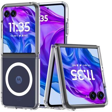 Imagem de Fin2feel Capa magnética para Moto Razr+ Plus 2024/2025, Motorola Razr 50 Ultra/50s Ultra, compatível com Mag-Safe, capa transparente à prova de choque amarelada antiarranhões, transparente