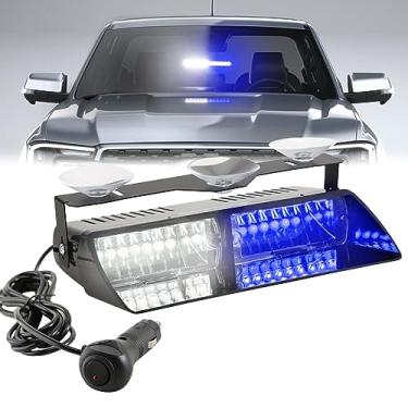 Imagem de PKINGLAKE Para-brisa LED Luz Estroboscópica de Emergência 16 LEDs Viseira Interior Deck Perigo Piscando Segurança Luzes de Aviso Barra para Bombeiro Polícia Caminhões Veículos (Azul/Branco, 12-24V)