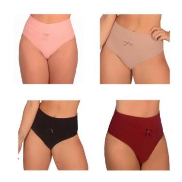 Imagem de Kit 12 Calcinha de Algodão Cós Alto Duplo Pós Parto Cintura Alta Calço