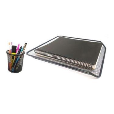 Imagem de Kit bandeja organizadora e porta caneta de escritório preta - Markys S