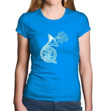 Imagem de Baby Look Algodão Trompa Notas Musicais - Foca na Moda, Azul, P