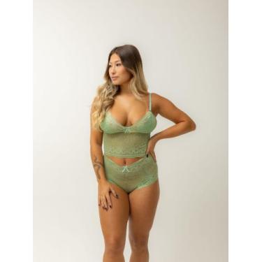 Imagem de Conjunto de Renda Lingerie Feminina Espera Marido Adulto Top Calcinha 