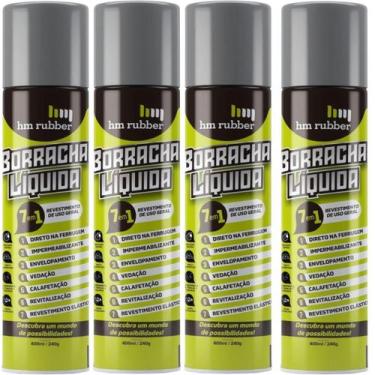 Imagem de Kit 4 Tinta Borracha Líquida Cinza Impermeabilizante 400ml Hm Rubber S