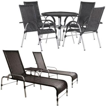 Imagem de Kit 4 Cadeiras Vênus e Mesa Garden, 2 Espreguiçadeiras Catar e Mesa Em