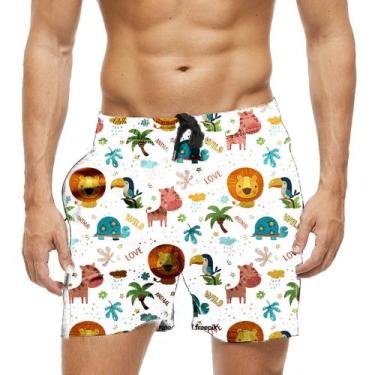 Imagem de Short Praia Shorts Banho Bermuda Verão Love Animal Wild Cartoon Fun 93