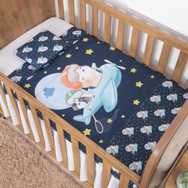 Imagem de Jogo de Lençol para Berço Urso Aviador Marinho 3 Peças - Miguel Baby