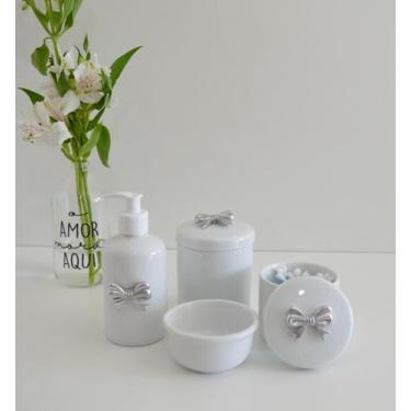Imagem de Kit Higiene Porcelana Bebê Bandeja Banho Quarto K016 Laço - Ciranda Ar