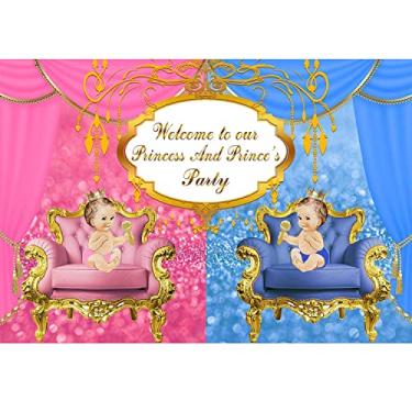 Imagem de NeoBack 2,1 x 1,5 m Pequeno Príncipe Princesa Branco Pano de Fundo de Chá de Bebê Meninos e Meninas, Faixa de Festa de Chá de Bebê Decoração Pano de Fundo Real Coroa de Ouro Real Vinil N0042B