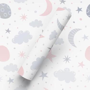 Imagem de Papel de Parede Adesivo Tema Lua E Nuvem Rosa Azul Bebê - BAZAR DOS QU