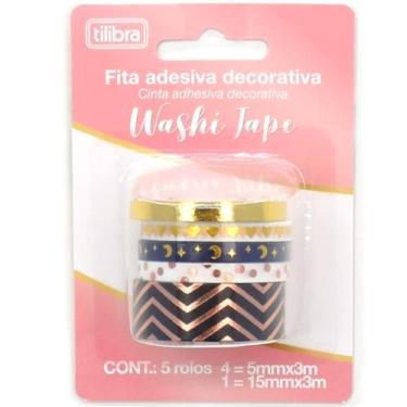 Imagem de Fita Adesiva Estampada Metalizada Washi Tape Tilibra