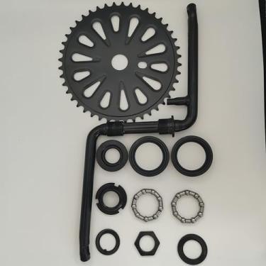 Imagem de ZZRSDAN Kit de manivela de pedal de 5 cm de largura de roda dentada preta 44T, manivela de uma peça, para motor de 2 tempos, bicicleta motorizada a gás 48cc/66cc/80cc