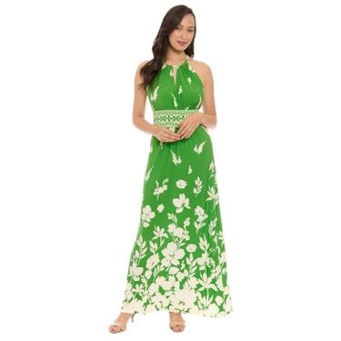 Imagem de bestmobilephonecases Vestido longo feminino sem mangas cintura império frente única Maxi-Summer Wedding Guest a Line, Verde Kelly/Marfim, 46