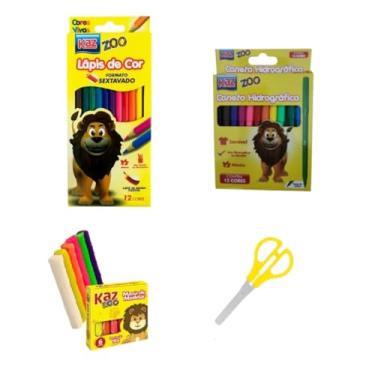 Imagem de Kit Material Escolar Infantil Pintura Colorir Massinha Criança Presente Pintar Brincar Modelar Kas