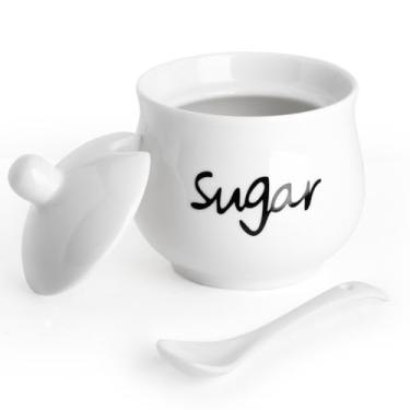 Imagem de Açucareiro de cerâmica com tampa e colher, pote de açúcar de porcelana, recipiente de açúcar branco para café, decoração de casa e cozinha, 200 ml