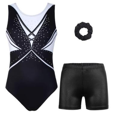 Imagem de MODAFANS Collant de ginástica para meninas Sparkly Dance Unitards Biketards preto esportivo para meninas de 4 a 13 anos, Conjunto clássico de diamante preto, 12-13 Anos