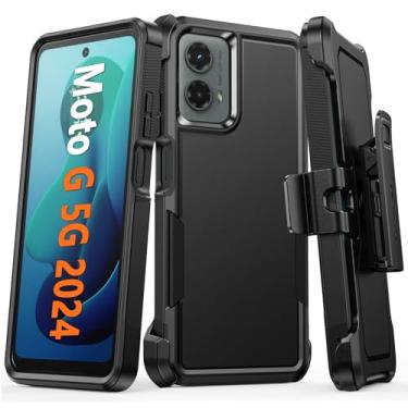 Imagem de FNTCASE Capa para Motorola Moto G-5G-2024: Capa de celular de proteção contra quedas de nível militar de camada dupla com coldre de clipe de cinto | À prova de choque, resistente, resistente,