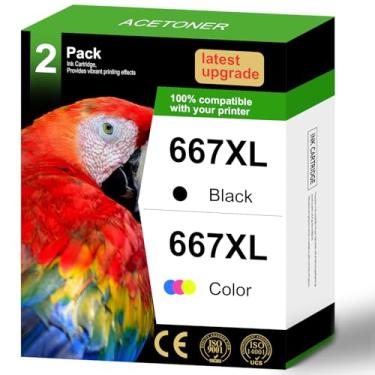 Imagem de Cartuchos de tinta 667XL pretos e coloridos de substituição para HP 667 XL 667 cartuchos de tinta funcionam para Deskjet Ink Advantage 1275 2375 2775, Deskjet Ink Advantage Plus 6075 6475 6476 (1