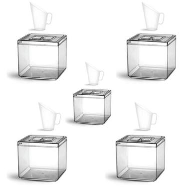 Imagem de 5 Potes Quadrado Com Tampa 5l Em Cristal Ps + 5 Conchas - LCR