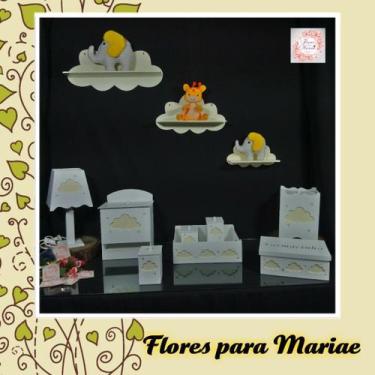 Imagem de Kit Higiene Bebe Mdf Nuvem Creme + 3 Nichos Nuvem Creme - Flores para 