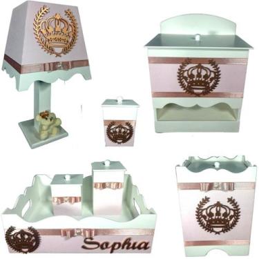 Imagem de Kit Higiene bebê Mdf menina 7 pçs - ROSÊ DE COROA - Flores para Mariae