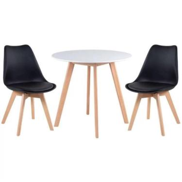 Imagem de Kit - Mesa De Jantar Leda 90 Cm Branco + 2 Cadeiras Estofadas Leda Pre