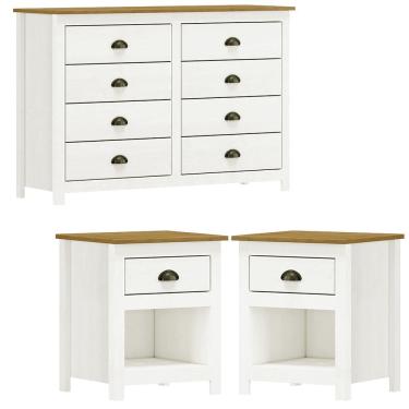 Imagem de Comoda 8 Gav e 02 Mesas de Cabeceira Madeira Maciça Branco Freijo Milani Store