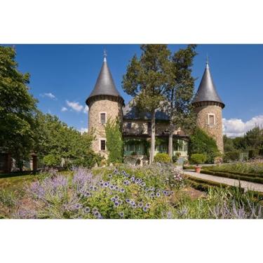 Imagem de Picomtal Castelo pano de fundo Hautes-Alpes Monumento Histórico Arquitetura Cenário Fotografia Fundo Picomtal Castelo com Duas Torres Decoração de Jardim Castelo França 2,1 x 1,5 m