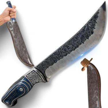 Imagem de Faca Artesanal Rústica em Aço Inox – Lâmina Afiada, Cabo Ergonômico em Madeira Vernizada e Bainha de Couro para Churrasco, Cozinha e Camping Sobrevivência acampamento