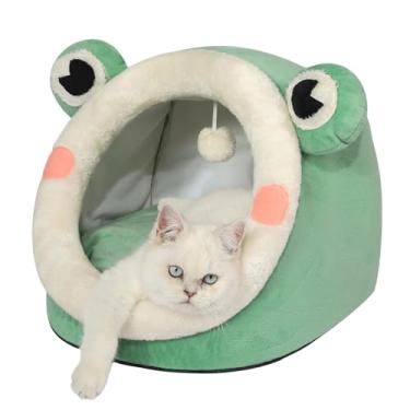 Imagem de Jiupety Cama De Gato Fofa, Iglu De Veludo Adorável Para Gatos E Cachorros Pequenos, Cama De Ninho De Dormir Em Caverna Quente Para Filhotes E Gatinhos, Sapo Verde, M