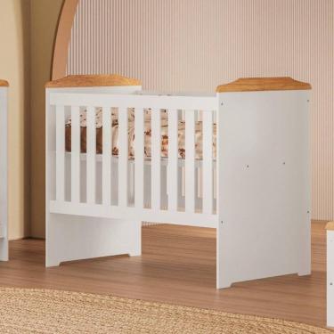 Imagem de Berço 3 em 1 com Regulagem de Altura 100% MDF Carinho Branco/Amadeirado