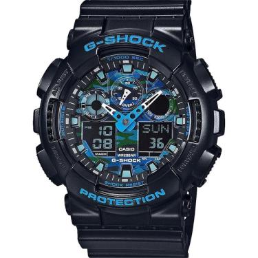 Imagem de Relógio Masculino Shock Casio Preto/Azul Camuflado GA-100CB-1ADR