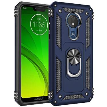 Imagem de Dishibei Capa de impacto de queda de grau militar para Motorola Moto G7 Power, capa Supra com suporte de anel giratório de metal 360, suporte magnético para carro, armadura à prova de choque, azul