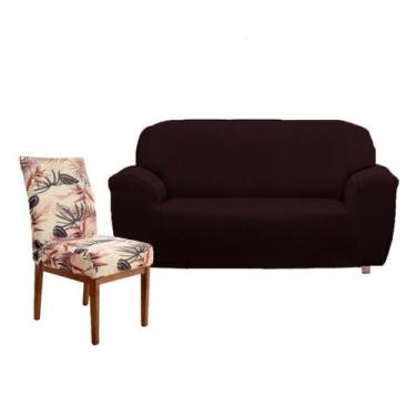Imagem de Kit 6 Capa de Cadeira Elastex e Capa Sofá 2 e 3 Lugares Luxo - Charme 