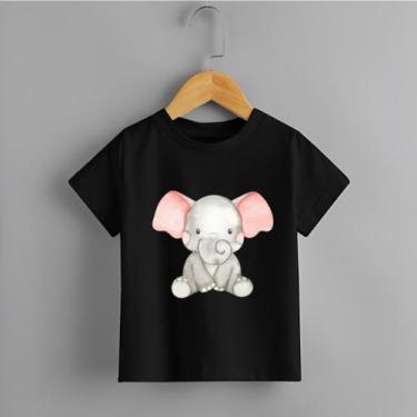 Imagem de Camiseta Infantil Menina Elefante Sentado Tecido Premium Rosa Delicada