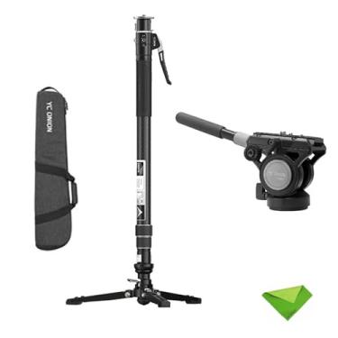 Imagem de YC Onion Pineta Pro Monopé de Fibra de Carbono com Cabeça Hidráulica FH60 e Base de Pedal, Suporte de Luz de Viagem com Placa de Liberação Rápida para Câmeras, Gimbal e etc