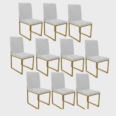 Imagem de Kit 10 Cadeiras Para Sala de Jantar Escritório Office Stan Industrial Ferro Dourado Corino Branco - Ahazzo Móveis
