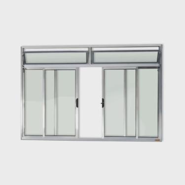 Imagem de Janela de Aluminio de Correr com Bandeira 100x120cm 4 Folhas com Vidro Liso Plus Brimak
